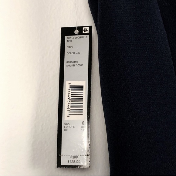 Tahari ASL Navy Asymmetric Collared Sheath Dress 6 - Picture 15 of 16